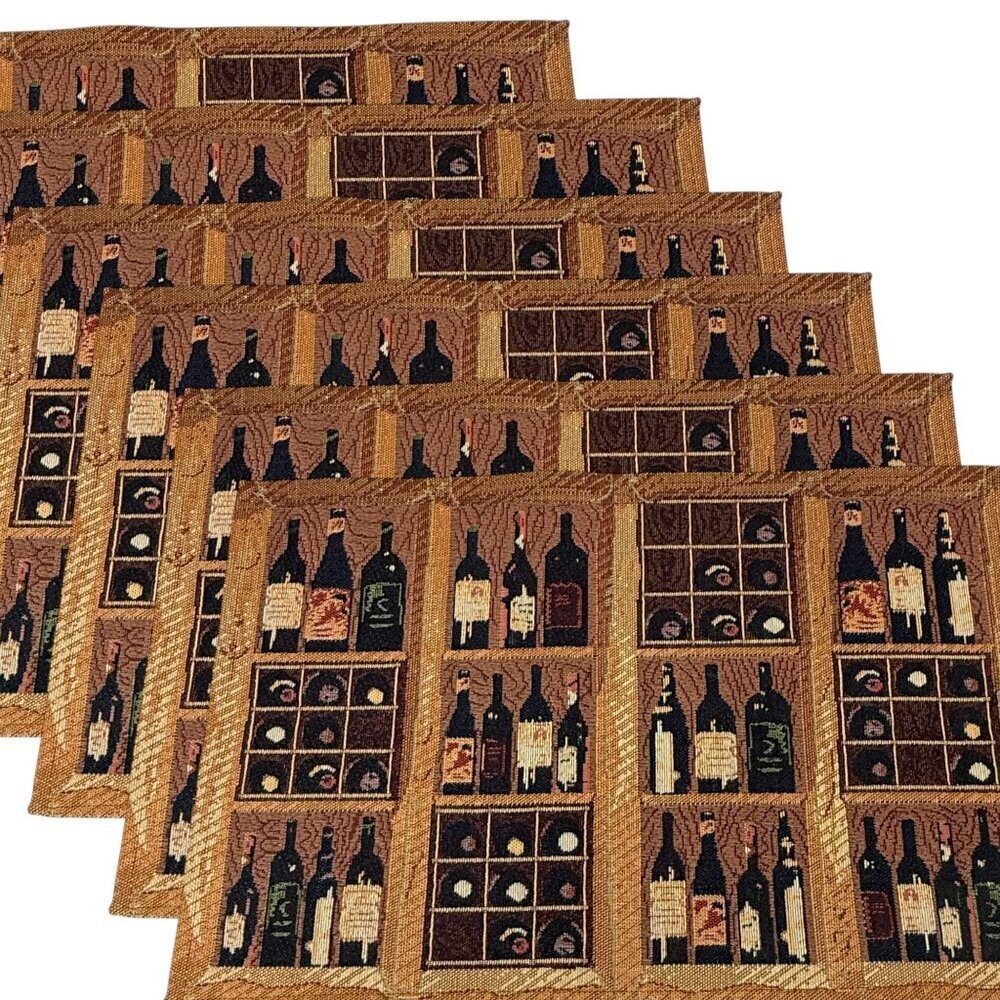 Set of 6 Placemats Wine Bottle Design Tapestry Rustic Kitchen Dining Decor